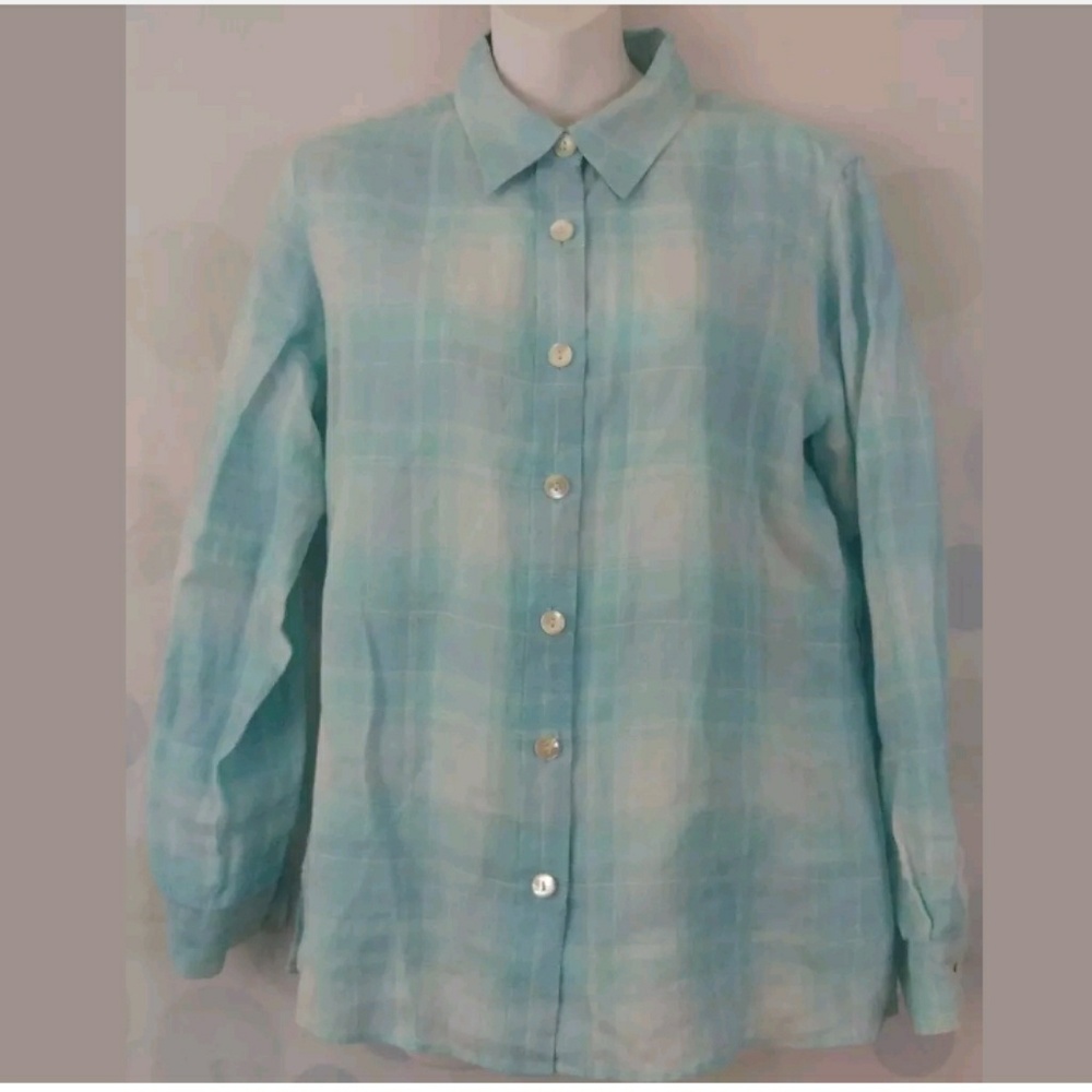Talbot's Irish Linen 12P Button Front Career Shirt
